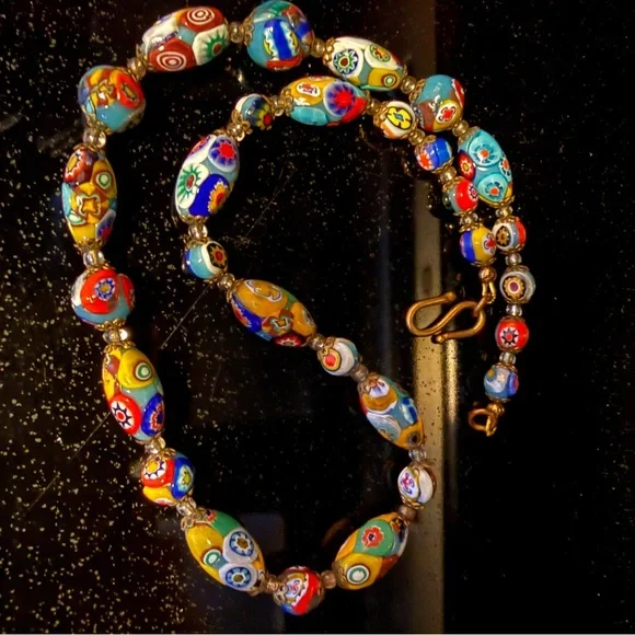 Authentic Murano Millefiori Glass Bead NecklaceVintage VenetianGraduated